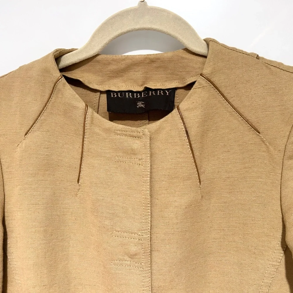 SALE Burberry Women’s Blazer Jacket Size S-M Linen Cotton Cropped, Beige - Picture 2 of 7